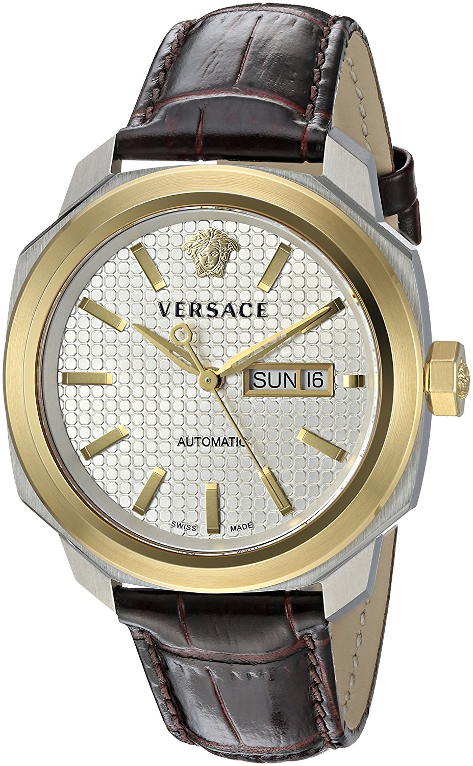 Versace Watches : VQI020015 Automatic Day Date Brown Leather Men Watch