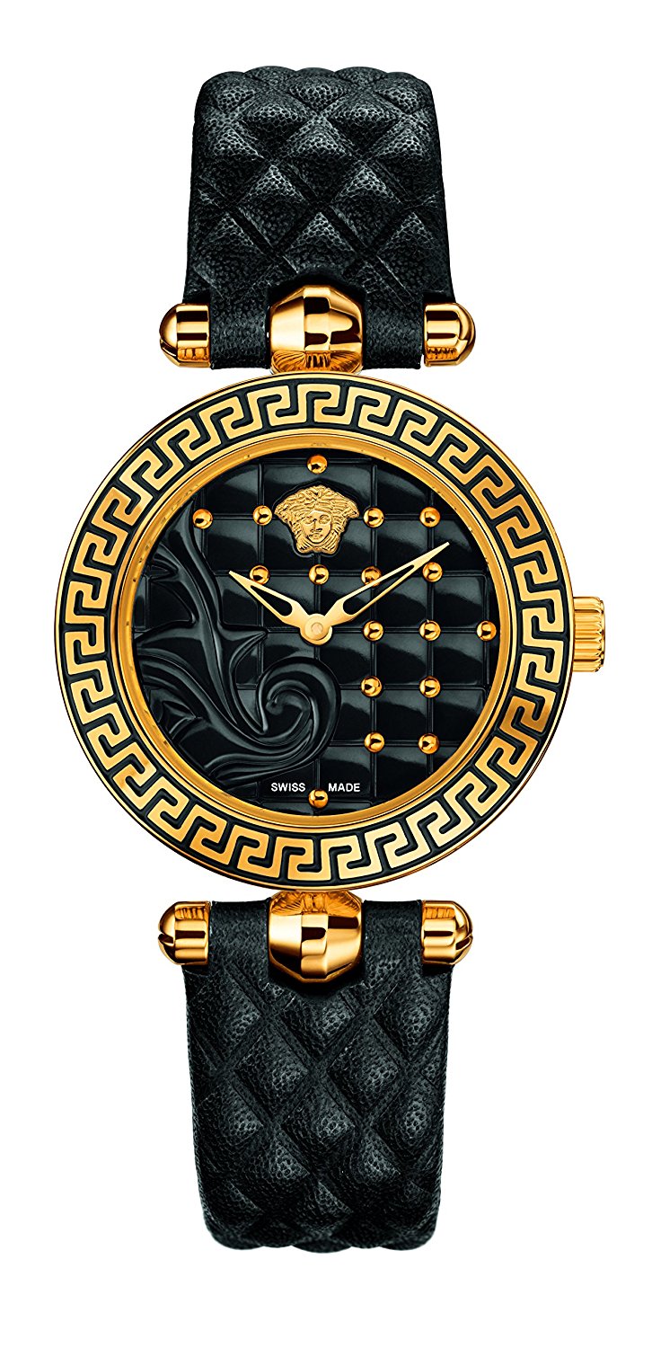 Versace Watches : VQM010015 Quartz Analog Black Leather Women Watch