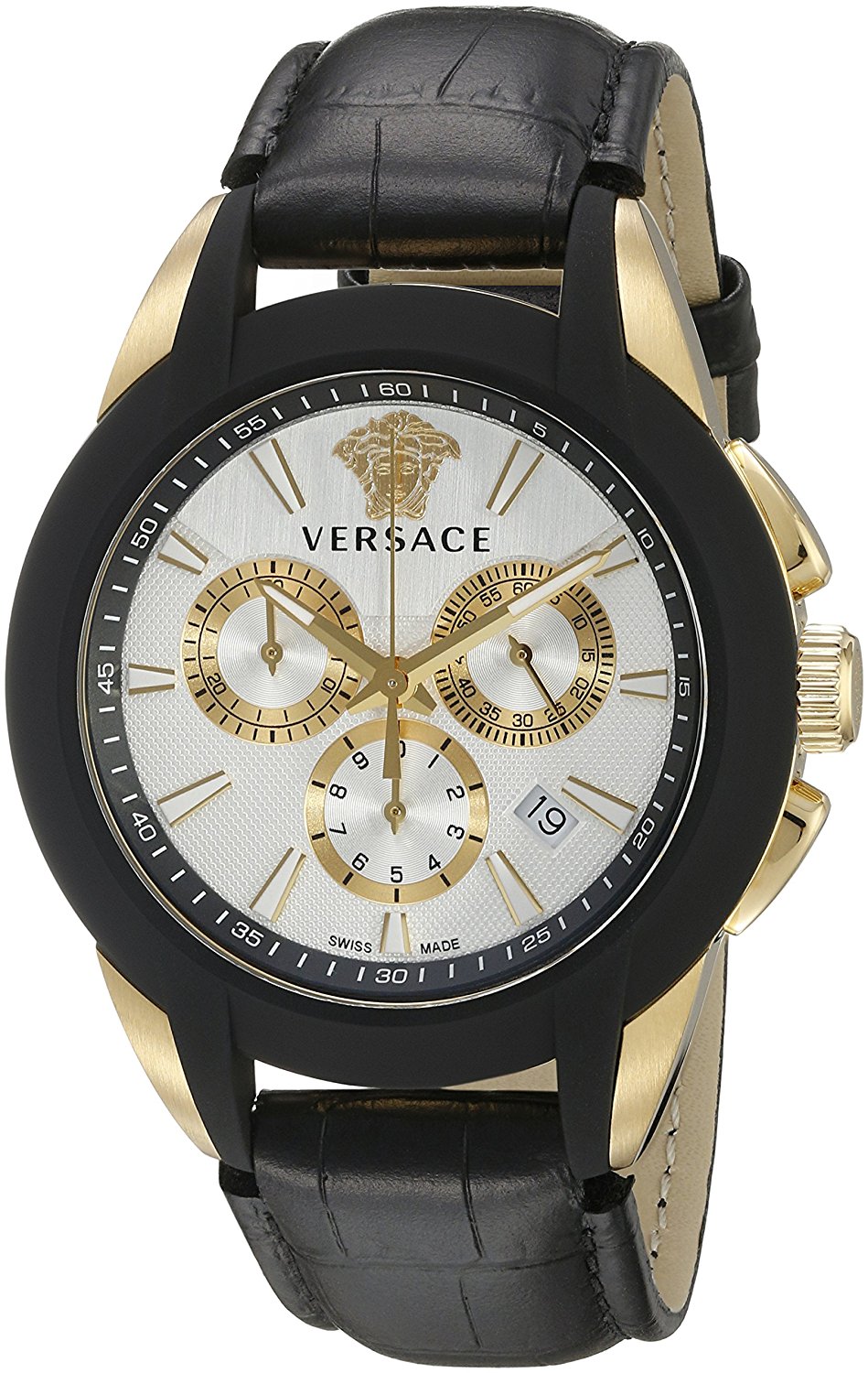 Versace Watches : VQN030015 Quartz Chronograph Date Black Leather Men Watch