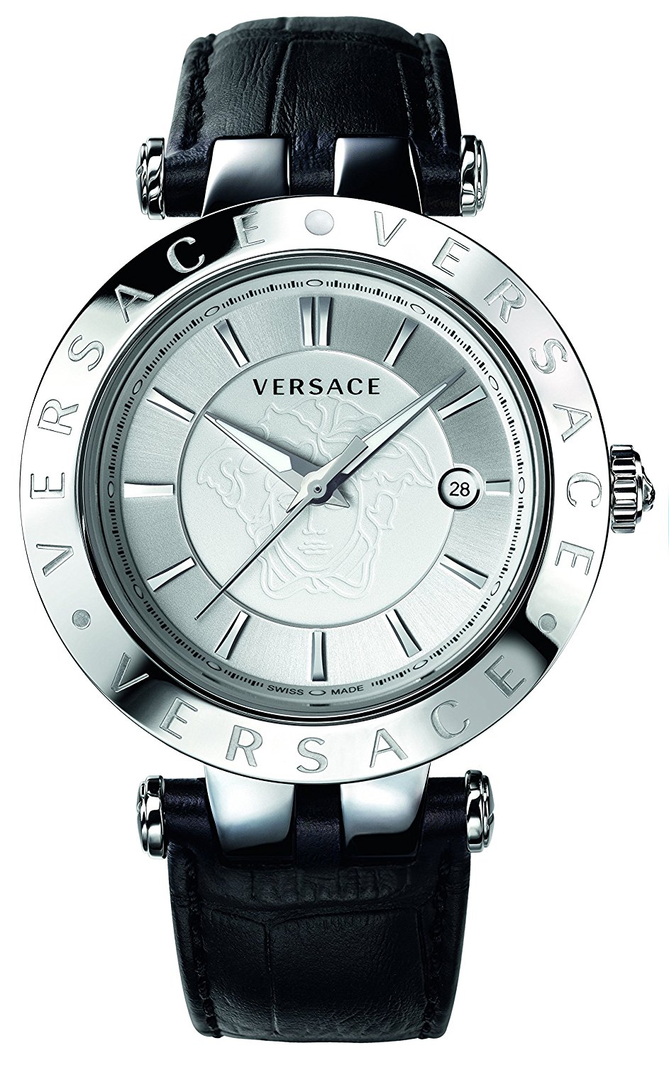 Versace Watches : VQP010015 Quartz Analog Date Black Leather Men Watch