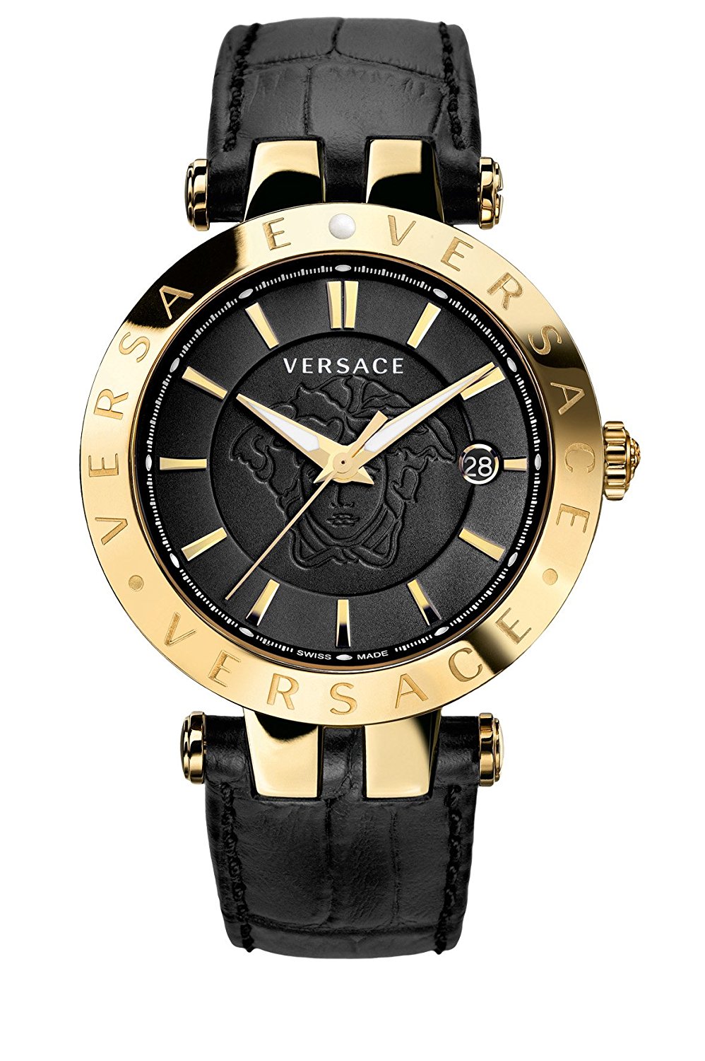 Versace Watches : VQP030015 Quartz Analog Black Leather Men Watch