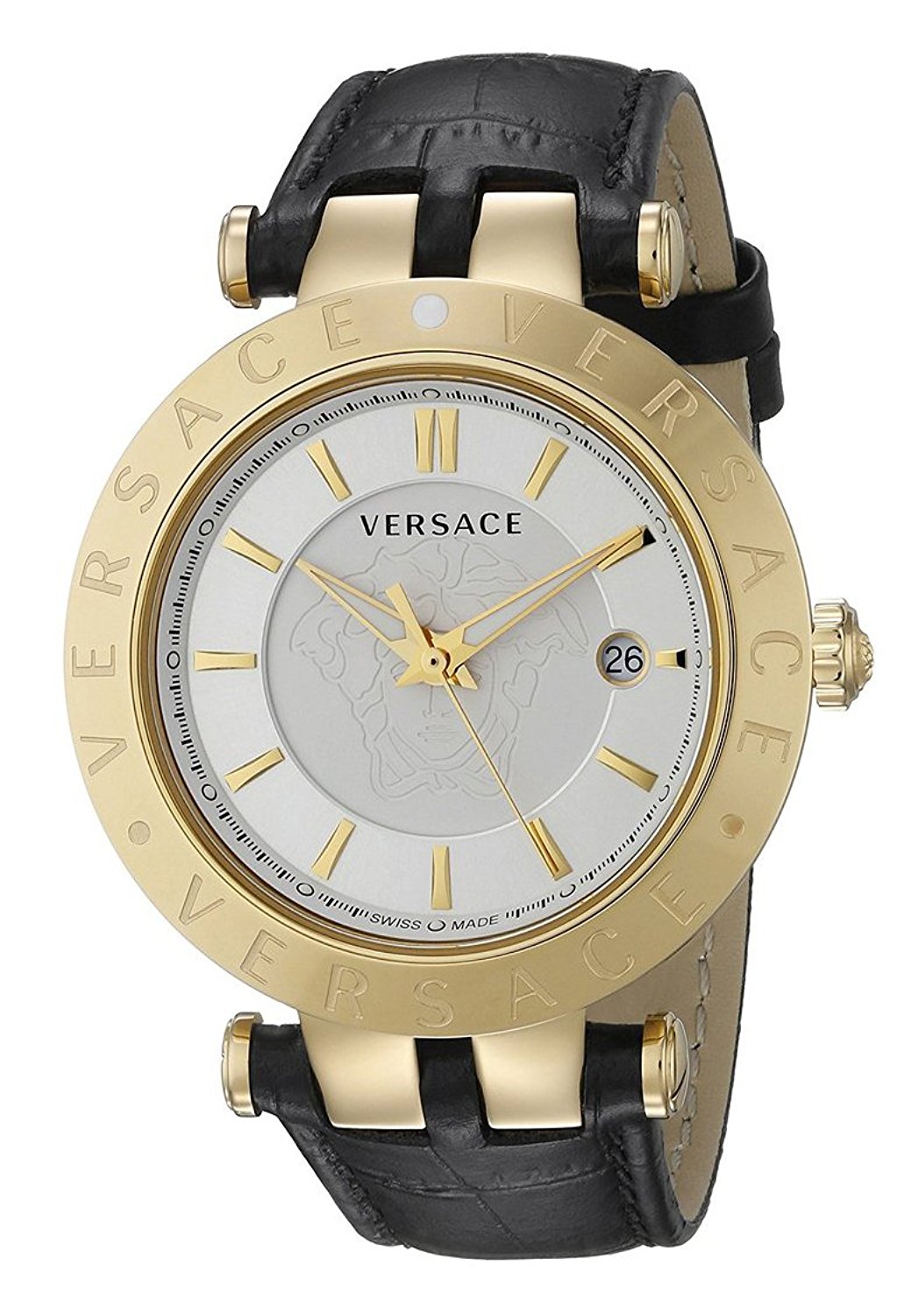 Versace Watches : VQP040015 Quartz Analog Date Black Leather Men Watch
