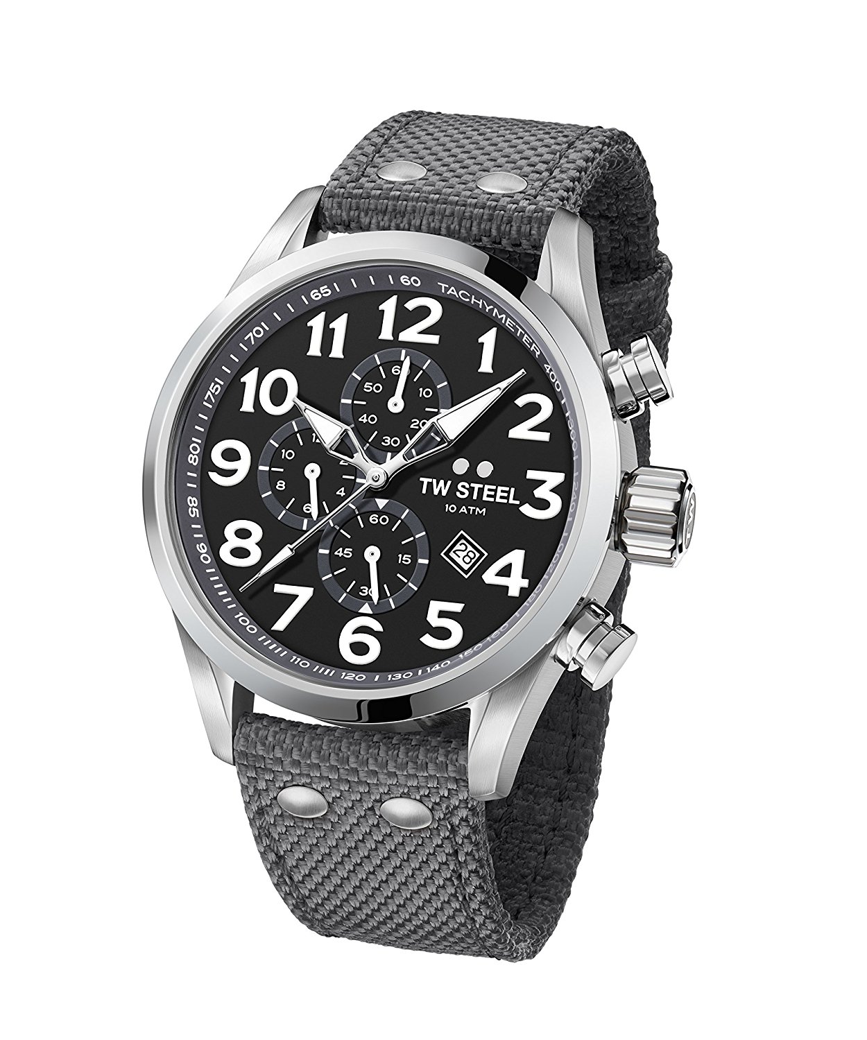 TW Steel Watches : VS14 Black Dial Chronograph Date Grey Textile Men Watch