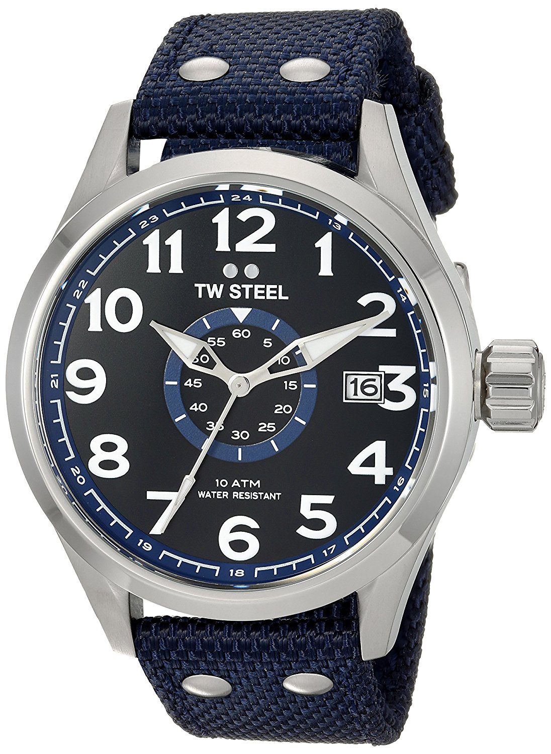 TW Steel Watches : VS31 Quartz Black Dial Date Blue Textile Strap Men Watch