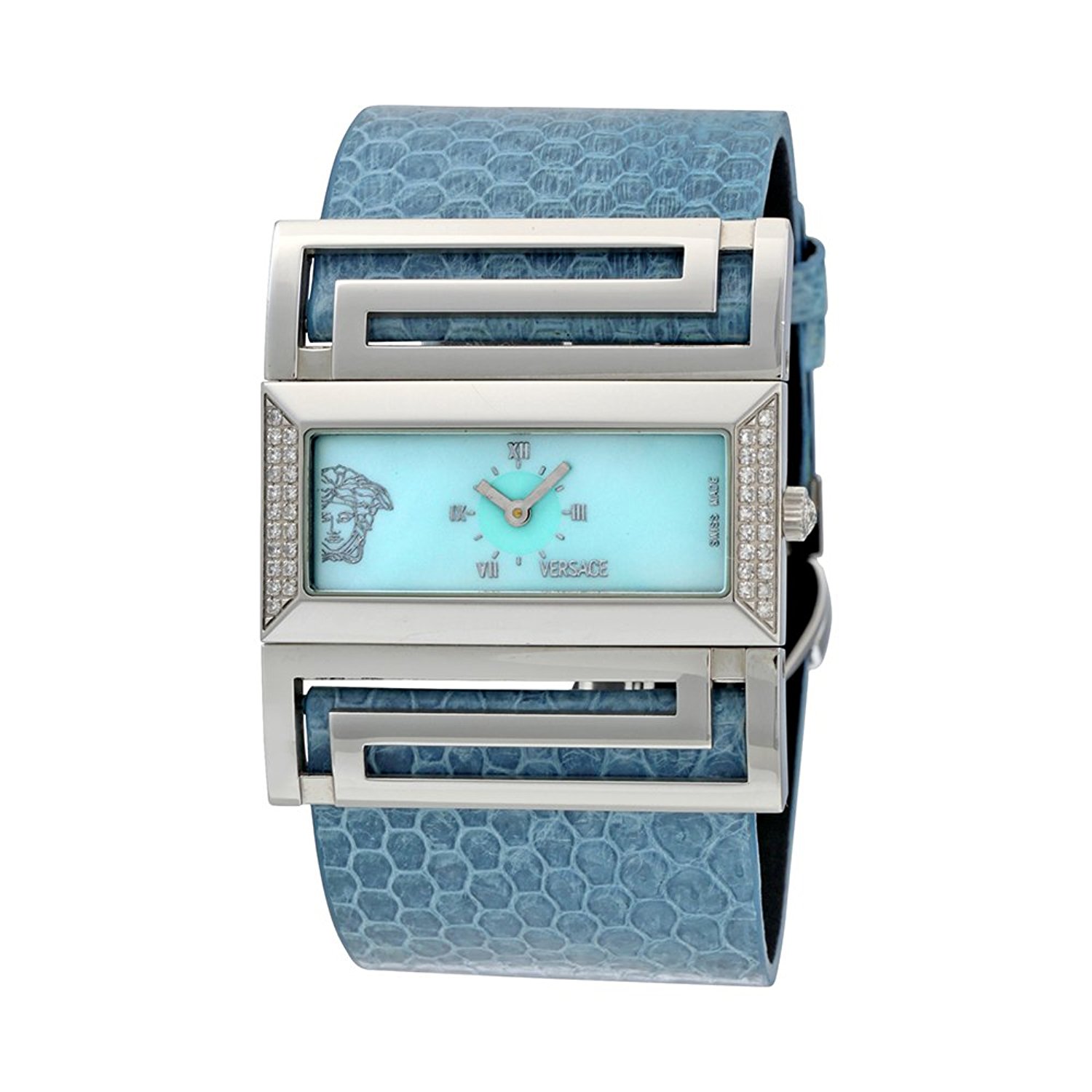 Versace Watches : VSQ91LD115-S115 Blue Mother Of Pearl Dial Fixed Silver-tone Set With Diamonds Band Women Watch