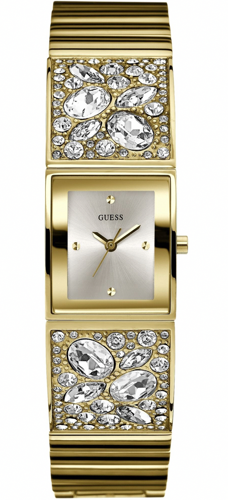 Guess Watches : W0002L2 Quartz Silver Dial Gold Tone Stainless Steel Case And Bracelet Women Watch