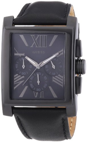 Guess Watches : W0010G2 Quartz Chronograph Black Leather Rectangle Men Watch
