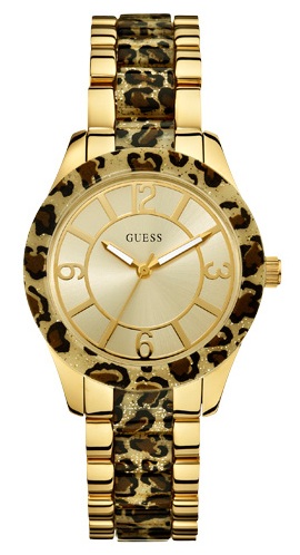 Guess Watches : W0014L2 Gold Tone Leopard Design Women Watch