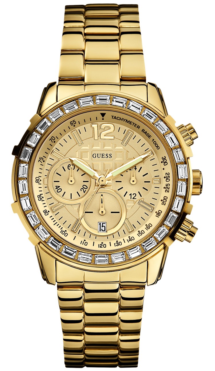 Guess Watches : W0016L2 Quartz Gold Dial Gold Tone Stainless Steel Case And Bracelet Women Watch