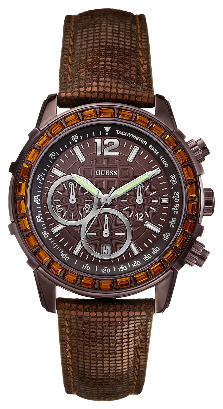 Guess Watches : W0017L4 Quartz Brown Dial Stainless Steel Case With Brown Leather Strap Women Watch