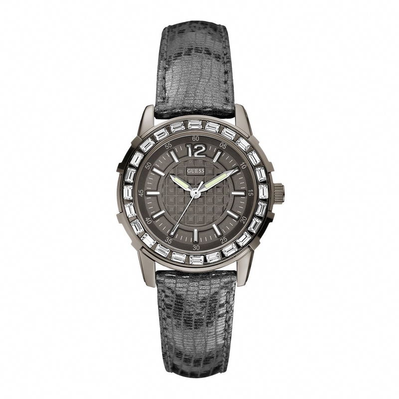 Guess Watches : W0019L2 Quartz Black Dial Stainless Steel Case With Black Leather Strap Women Watch