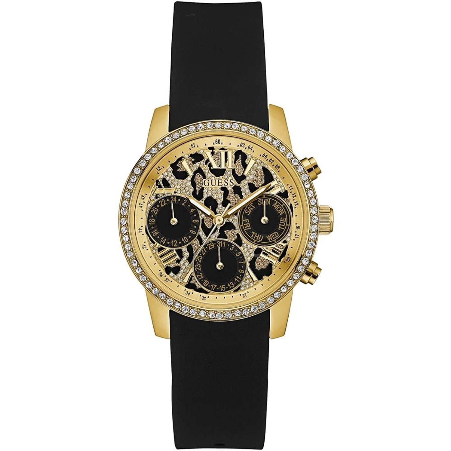 Guess Watches : W0023L6 Gold Dial Rubber Band Women Watch