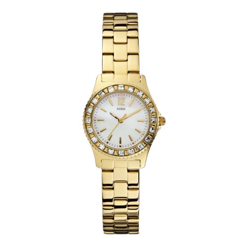 Guess Watches : W0025L2 Quartz White Dial Gold Tone Stainless Steel Case And Bracelet Women Watch