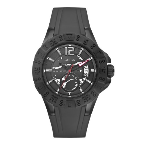 Guess Watches : W0034G3 Quartz Black Dial Stainless Steel case With Black Silicone Strap Men Watch