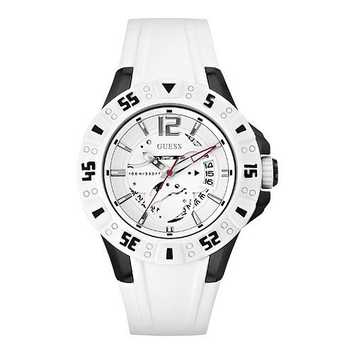 Guess Watches : W0034G5 Quartz Black Dial Stainless Steel case With Black Silicone Strap Men Watch