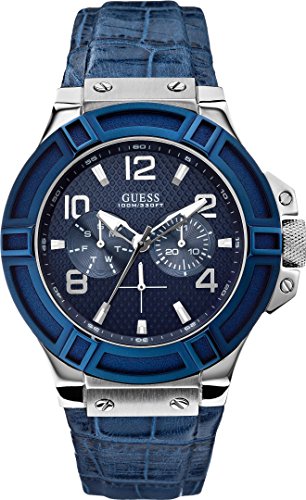 Guess Watches : W0040G7 Quartz Multifunction Dial Blue Leather Men Watch