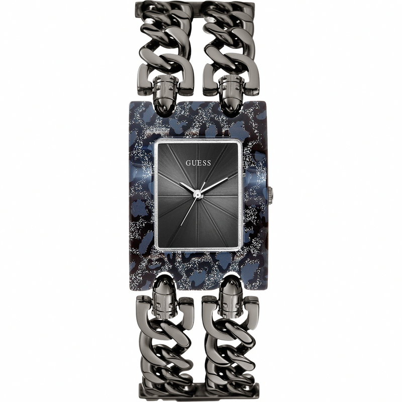 Guess Watches : W0061L2 Quartz Black Mother Of Pearl Dial Stainless Steel Case And Gray Stainless Steel Bracelet Women Watch