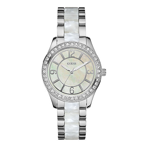 Guess Watches : W0074L1 Quartz Goddess White Dial Stainless Steel Case And Bracelet Women Watch