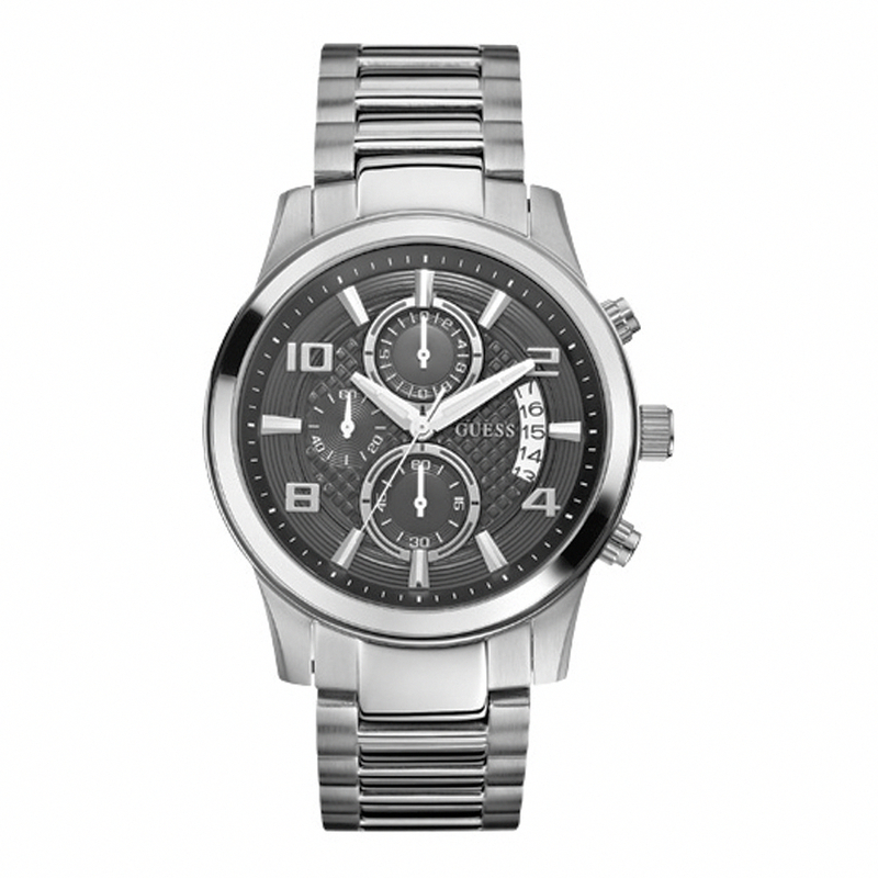 Guess Watches : W0075G1 Quartz Black Dial Stainless Steel Case With Stainless Steel Bracelet Men Watch