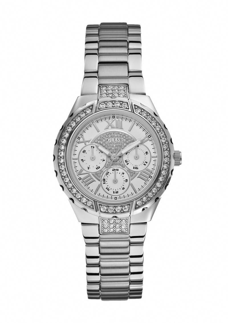 Guess Watches : W0111L1 Quartz Silver Dial Stainless Steel Case With Stainless Steel Bracelet Women Watch