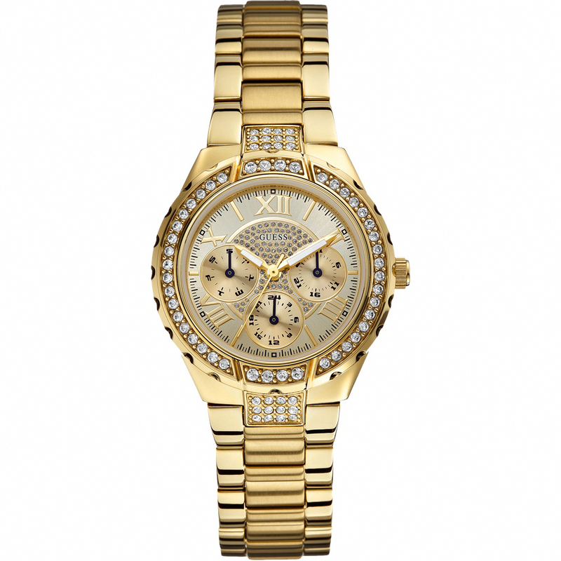 Guess Watches : W0111L2 Quartz Gold Dial And Stainless Steel Case With Gold And Stainless Steel Bracelet Women Watch