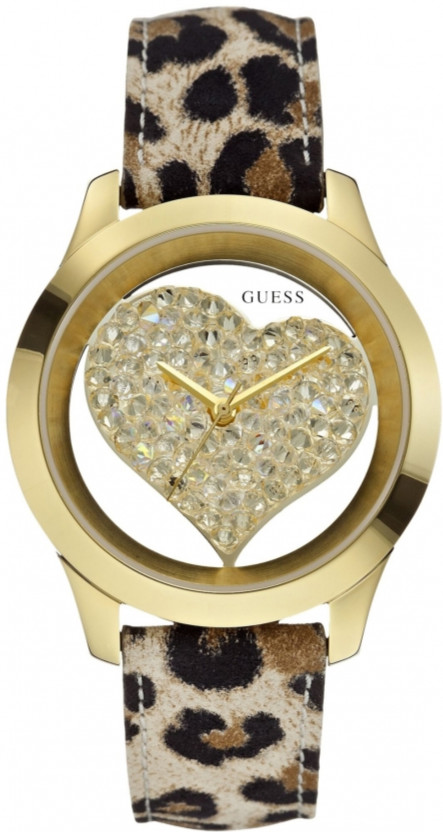 Guess Watches : W0113L7 Quartz Analog Gold Tone Dial Leather Strap Women Watch