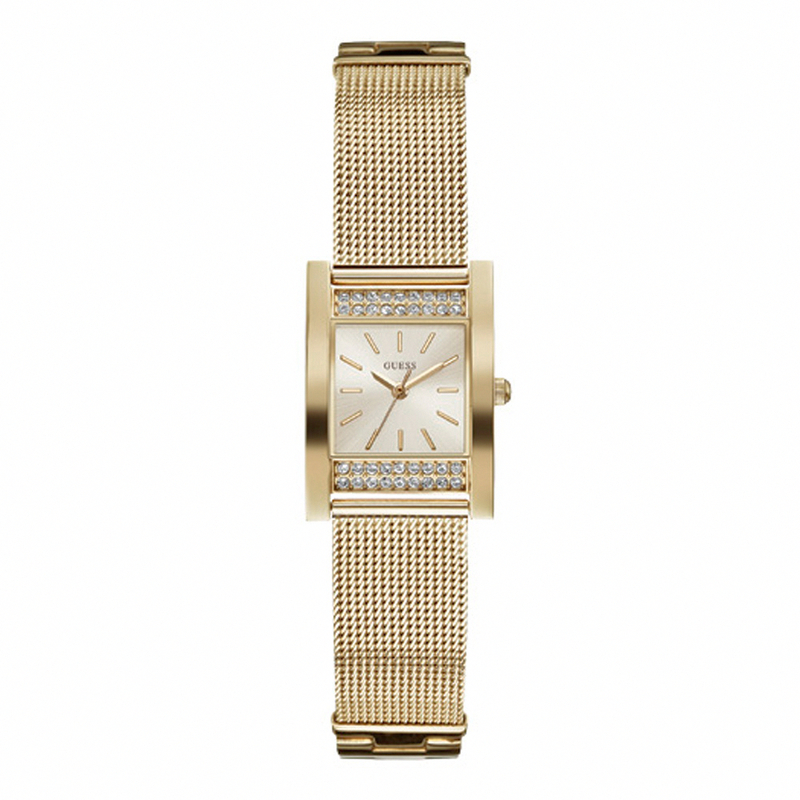 Guess Watches : W0127L2 Quartz White Dial Gold Stainless Steel Case With Gold And Stainless Steel Bracelet Women Watch