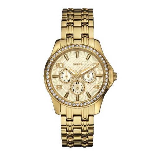 Guess Watches : W0147L2 Quartz Multifunction Dial Crystal Bezel Gold Tone Stainless Steel Women Watch