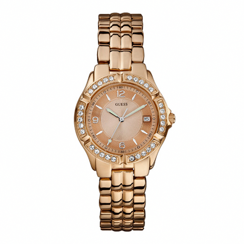 Guess Watches : W0148L3 Quartz Rose Gold Tone Stainless Steel Case And Bracelet Women Watch