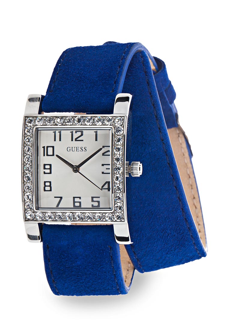 Guess Watches : W0158L1 Quartz White Dial Stainless Steel Case With Blue Leather Strap Women Watch