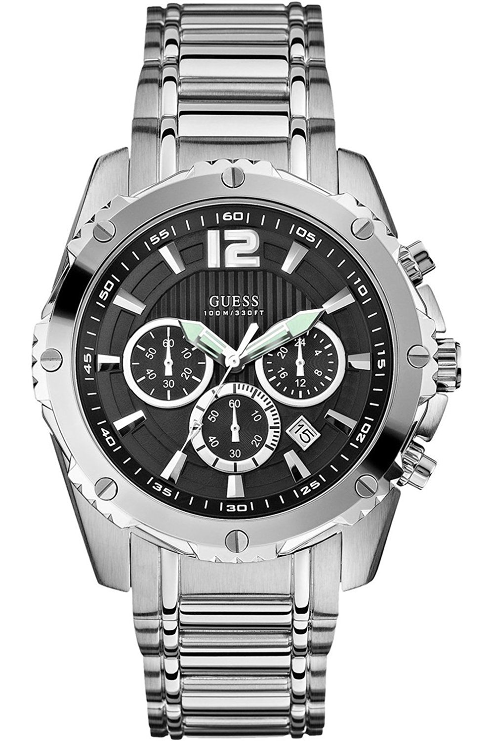 Guess Watches : W0165G1 Black Dial Stainless Steel Band Men Watch
