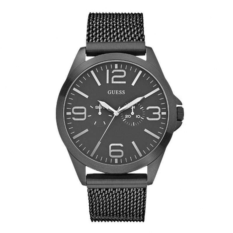 Guess Watches : W0180G2 Quartz Black Dial Stainless Steel Case With Stainless Steel Bracelet Men Watch