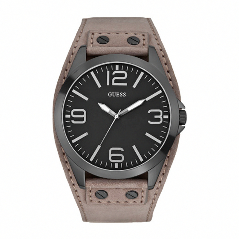 Guess Watches : W0181G3 Quartz Black Dial Stainless Steel Case With Brown Leather Strap Men Watch