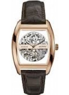 Guess Watches : W0188G2 Automatic White Dial Rose Gold Stainless Steel Case With Brown Leather Strap Men Watch