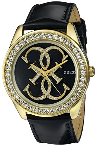 Guess Watches : W0208L2 Quartz Analog Crystal Bezel Black Leather Women Watch