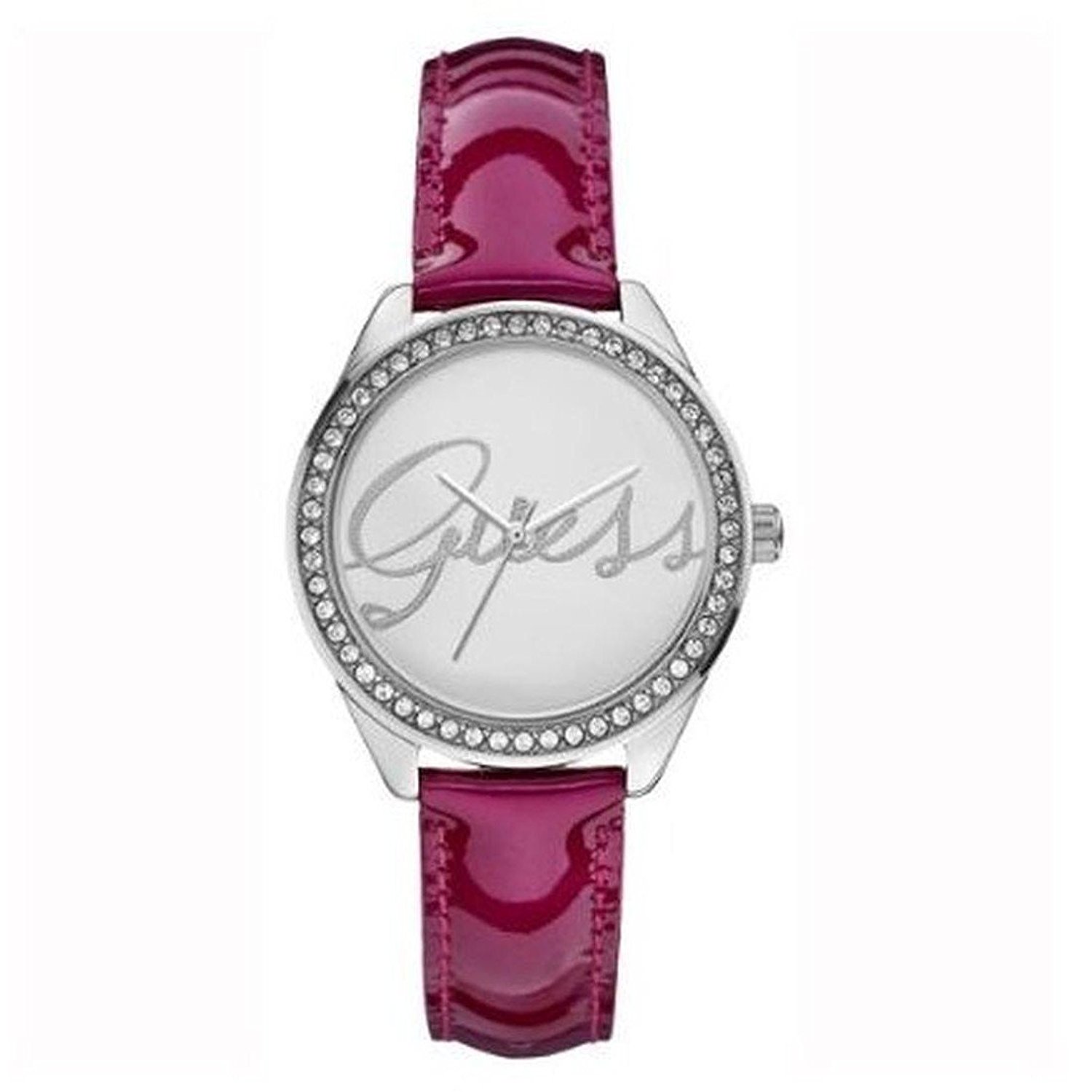 Guess Watches : W0229L3 Silver Dial Leather Band Women Watch