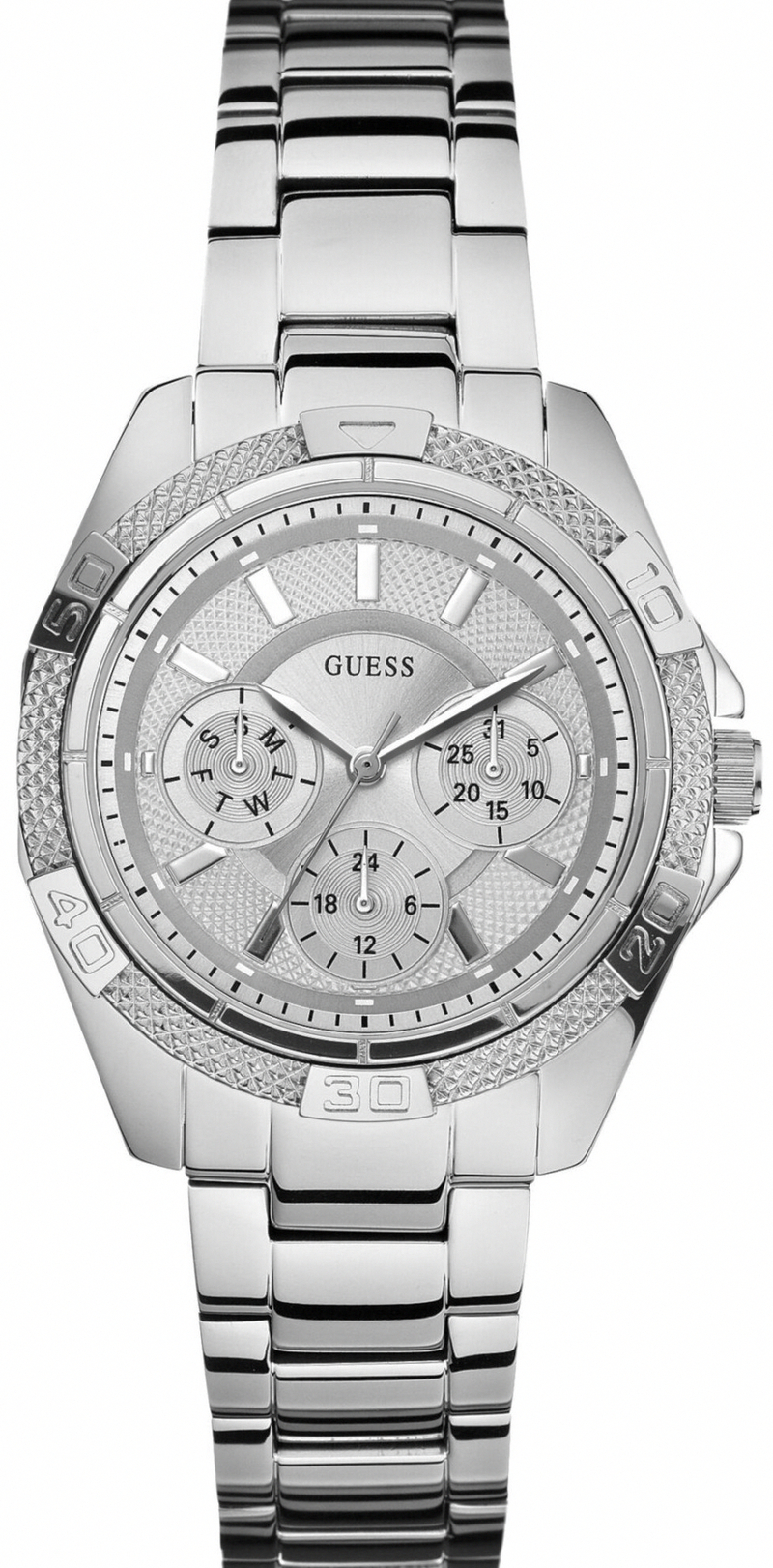 Guess Watches : W0235L1 Quartz Analog Day Date Silver Stainless Steel Women Watch