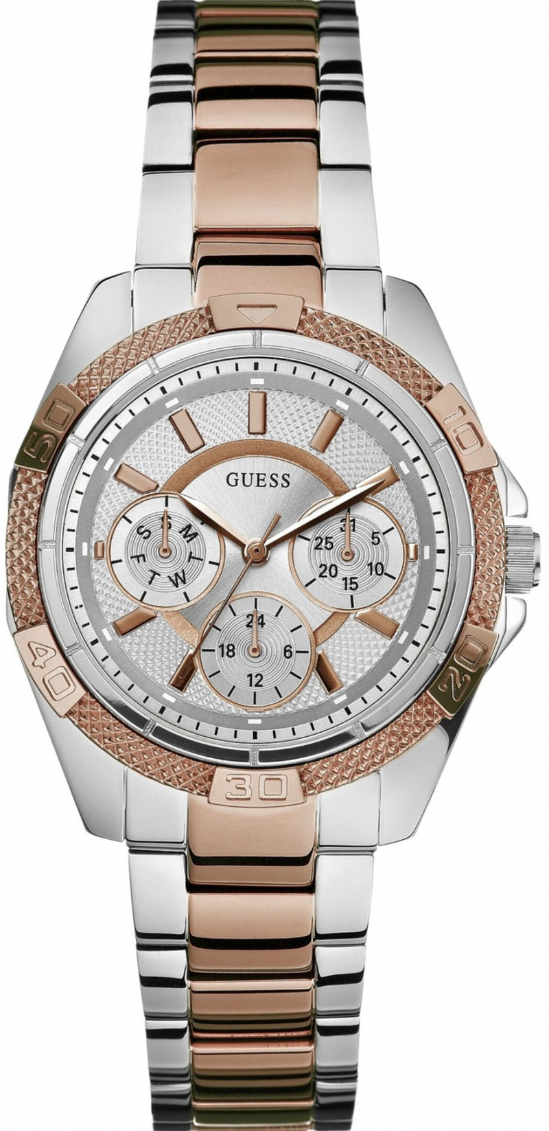 Guess Watches : W0235L4 Quartz Analog Day Date Silver Dial Stainless Steel Women Watch