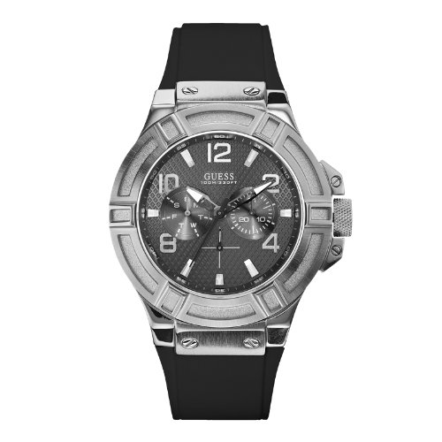 Guess Watches : W0247G4 Quartz Multifunction Dial Black Silicone Men Watch