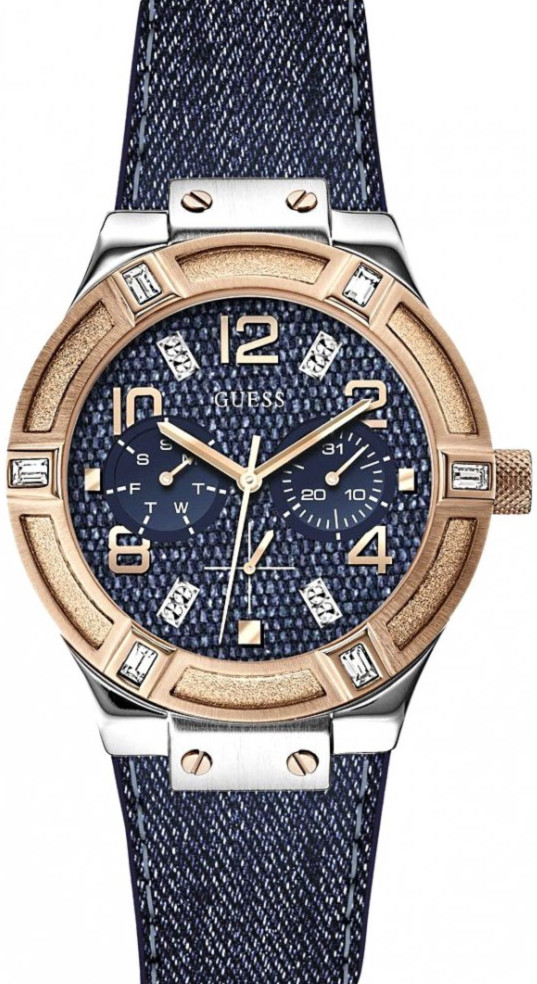 Guess Watches : W0289L1 Quartz Analog Day Date Blue Dial Leather Strap Women Watch