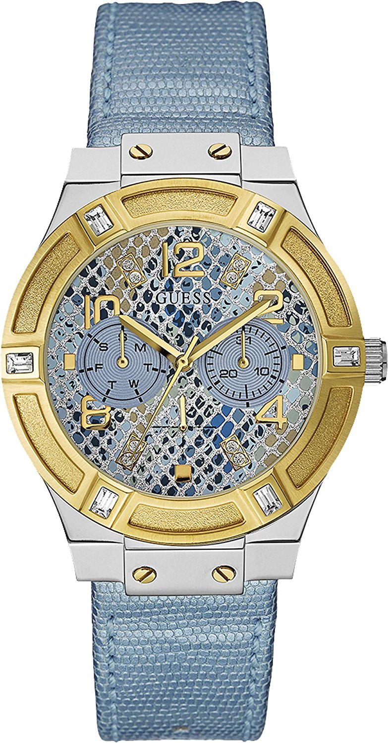 Guess Watches : W0289L2 Blue Dial Day & Date Stone Set Women Watch