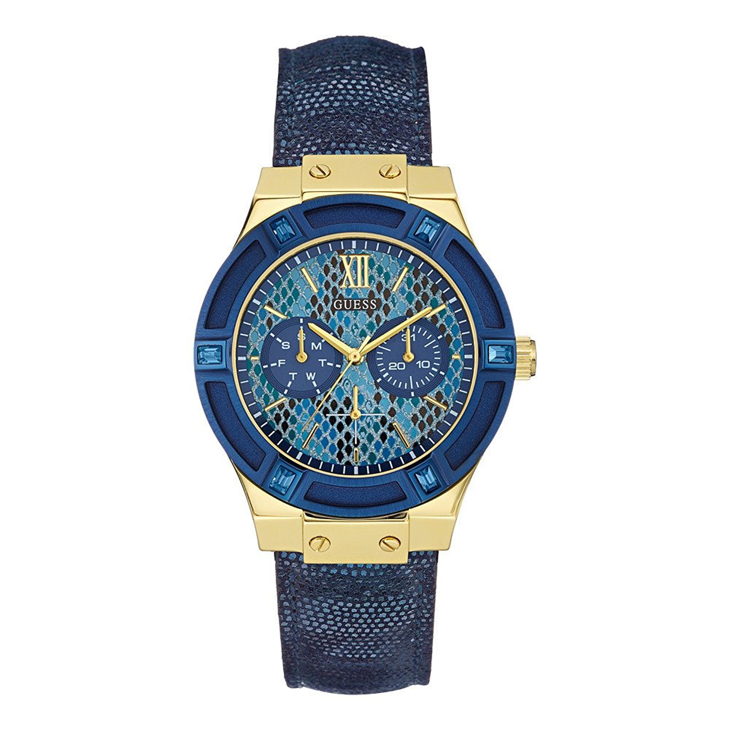 Guess Watches : W0289L3 Blue Dial Leather Women Watch