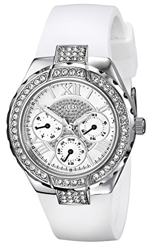 Guess Watches : W0300L1 Quartz Multifunction Dial Crystal White Silicone Women Watch