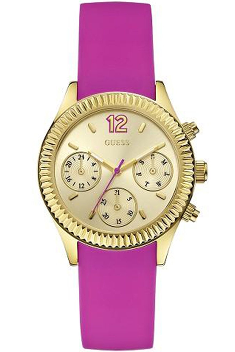 Guess Watches : W0324L2 White Silver Dial Silicone Band Women Watch