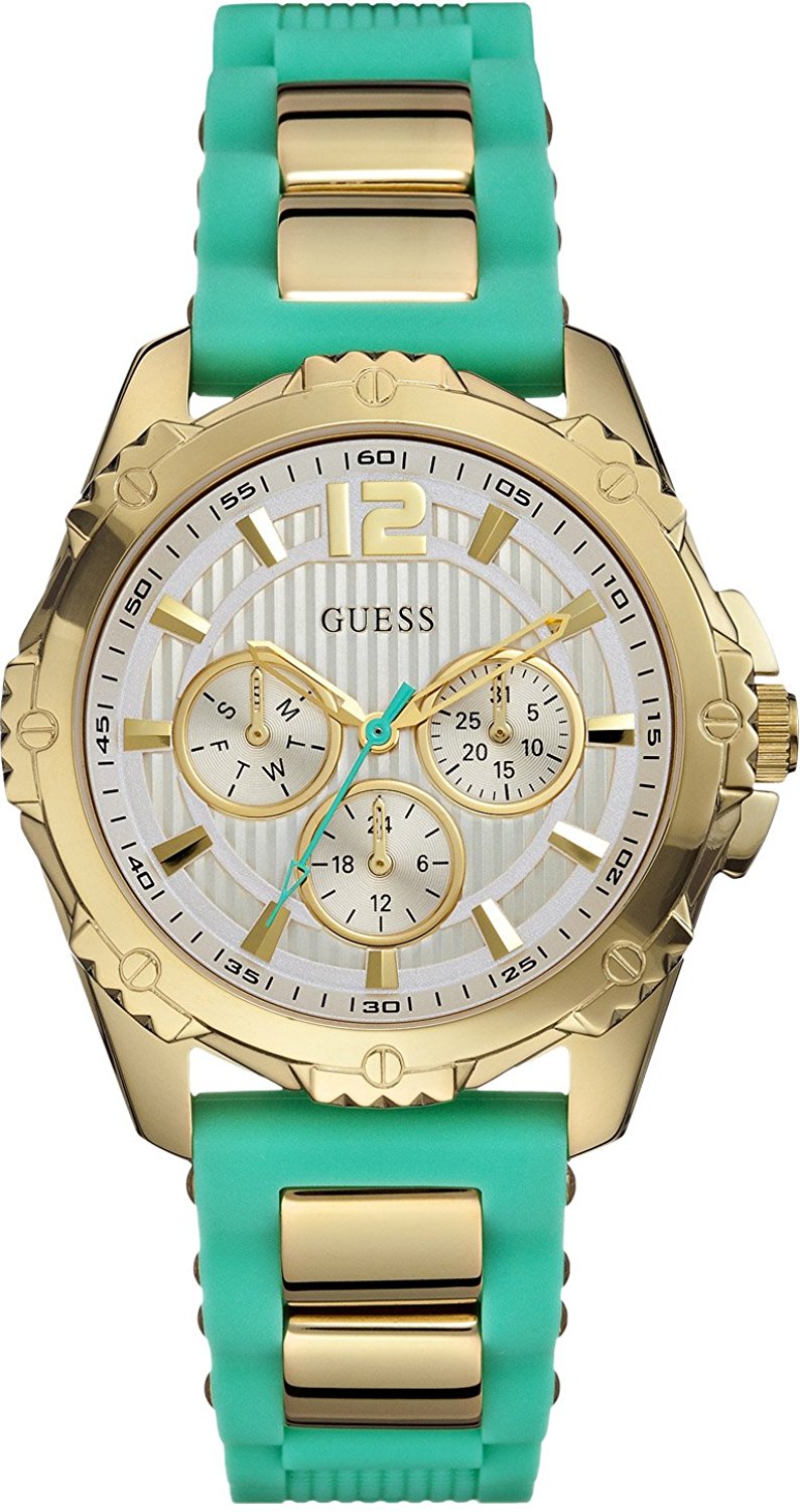 Guess Watches : W0325L4 Gold Tone Dial Rubber Band Women Watch