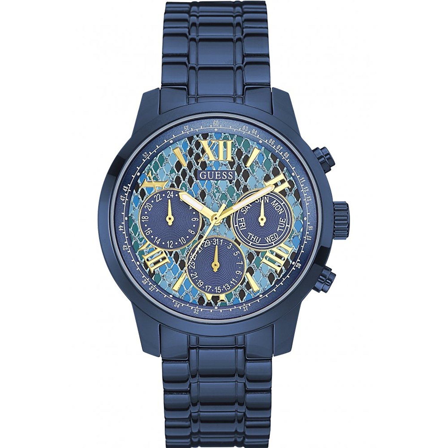 Guess Watches : W0330L17 Blue Dial Day & Date 24 Hour Women Watch