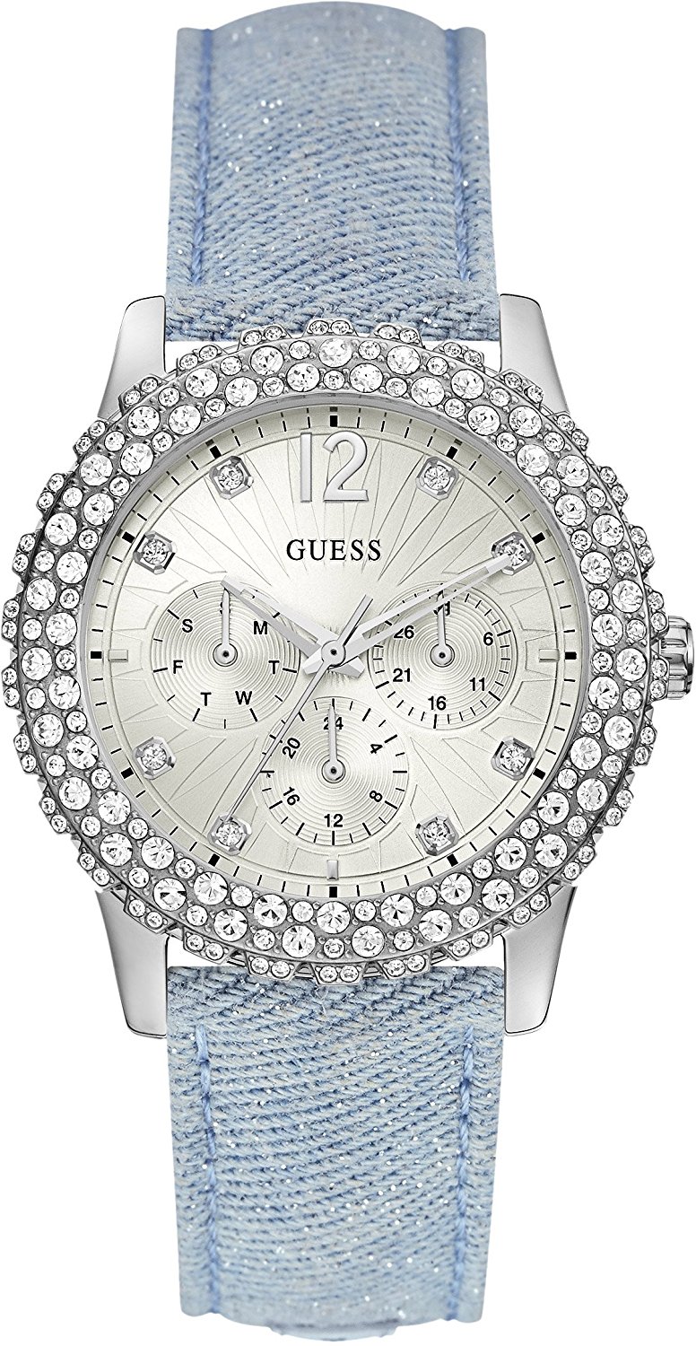Guess Watches : W0336L7 Quartz Multifunction Dial Crystal Bezel Blue Denim Women Watch