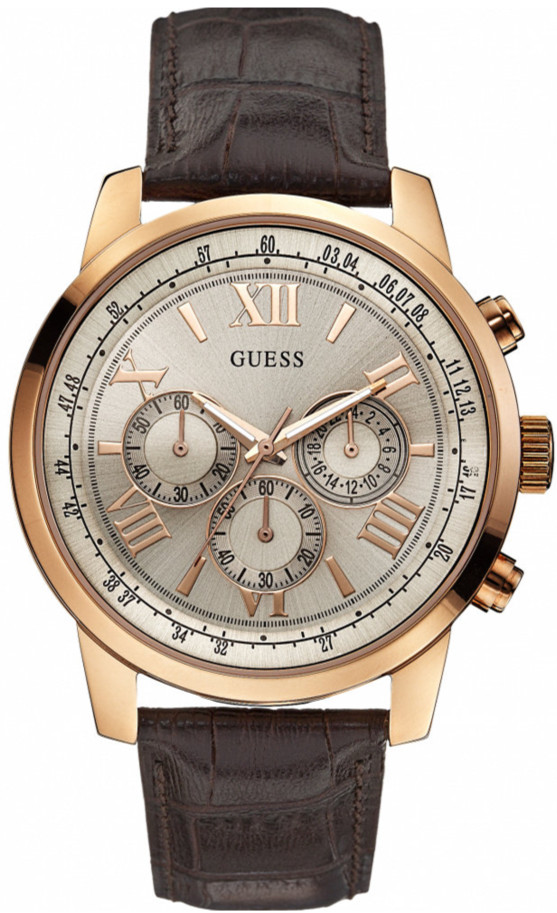 Guess Watches : W0380G4 Quartz Chronograph Brown Leather Strap Unisex Watch