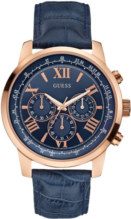Guess Watches : W0380G5 Quartz Chronograph Blue Dial Leather Strap Unisex Watch