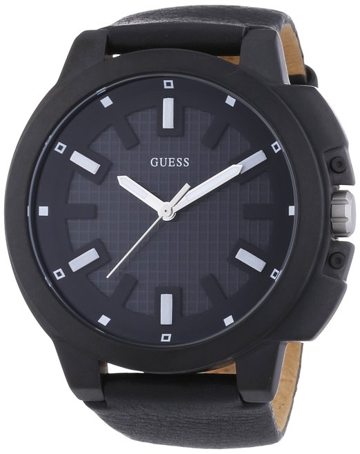 Guess Watches : W0382G1 Quartz Analog Black Leather Men Watch